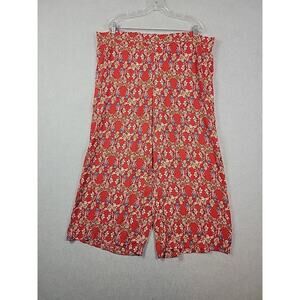 Max Studio Red Floral Cropped Wide Leg Pants Women's Plus 2X Pockets